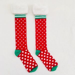 🎁 Christmas Xmas Santa / Holiday Elf Novelty Polka Dot & Stripes Long Socks